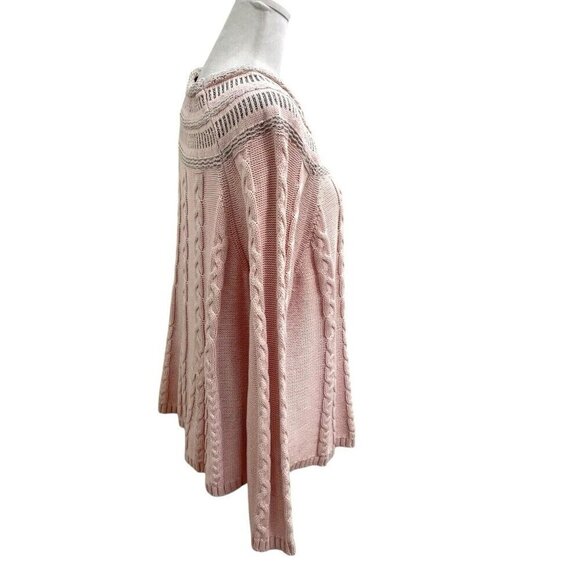 Soft Surroundings Cable Knit Metallic Detail Sweater Baby Pink size Petite Large - Picture 3 of 8